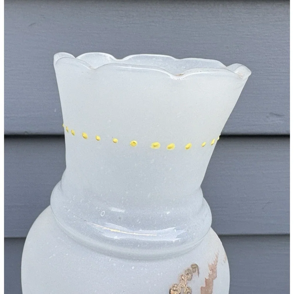 Antique Bristol opaline blown glass matched vases hand painted butterflies EVC